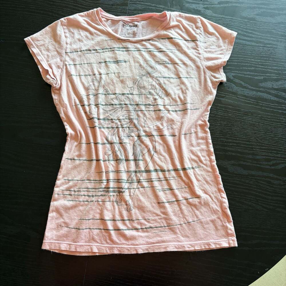 Disney Tinker Bell Graphic Pink Striped Short Sleeve T-Shirt Large